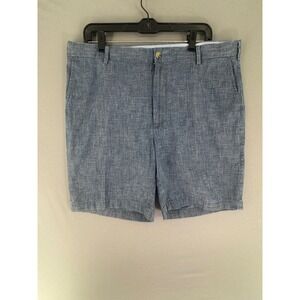 Peter Millar Mens Blue Cotton Stretch Flat Front Shorts Size 36 Chambray Texture